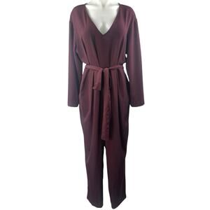 Gap Women's Brown V-neck Long Bell Sleeve V-neck Belted Tapered Jumpsuit Size 16